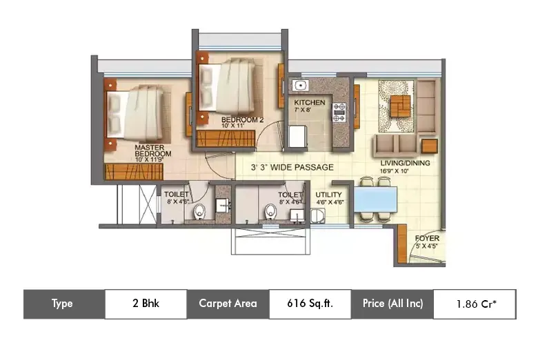 2 BHK 616 Sq.ft.