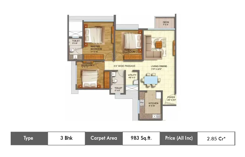 3 BHK 983 Sq.ft.