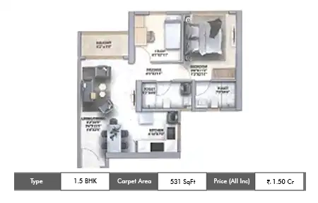 1.5 BHK-531 Sq.ft.