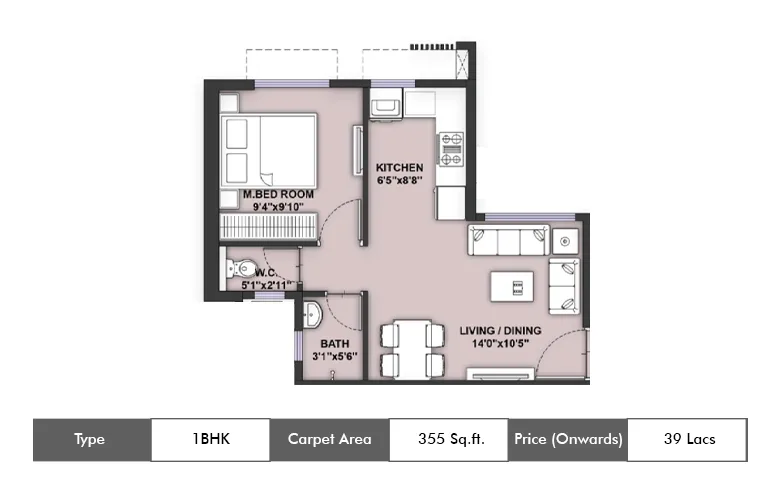 1 Bhk 355 Sq.ft