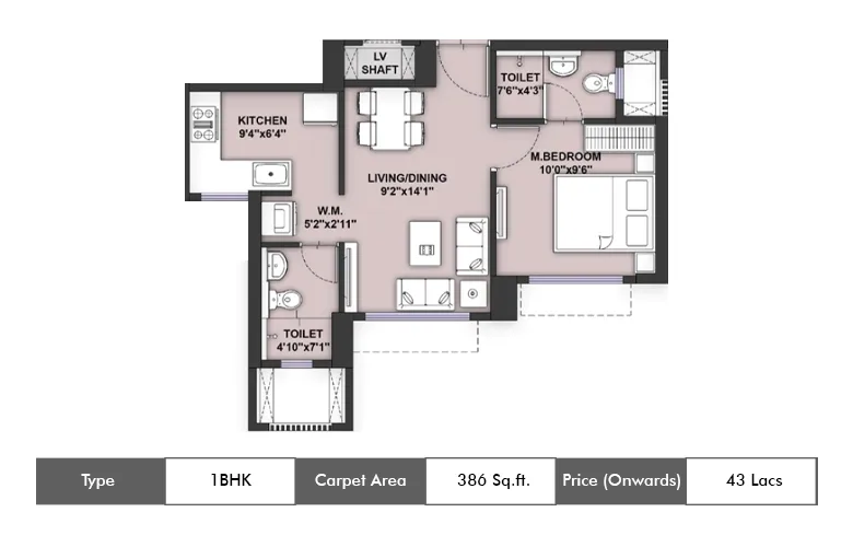 1 Bhk 386 Sq.ft.