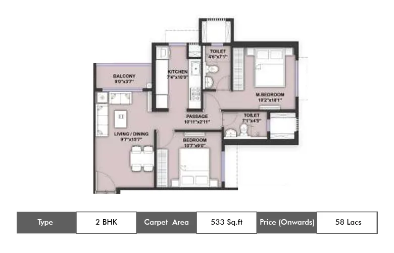 2 Bhk 533 Sq.ft.