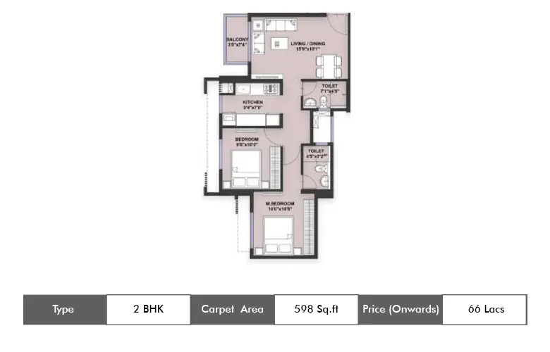 2 bhk 598 Sq.ft.