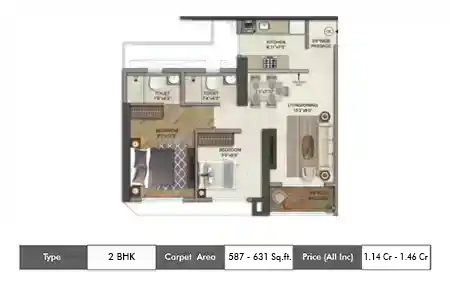  2 BHK-587-631 SqFt