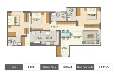 3 BHK-858 Sq.ft.