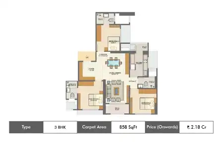 3 Bhk-858 Sq.ft.