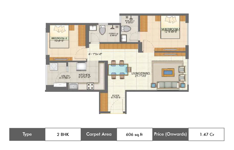 2 Bhk-606 Sq.ft.
