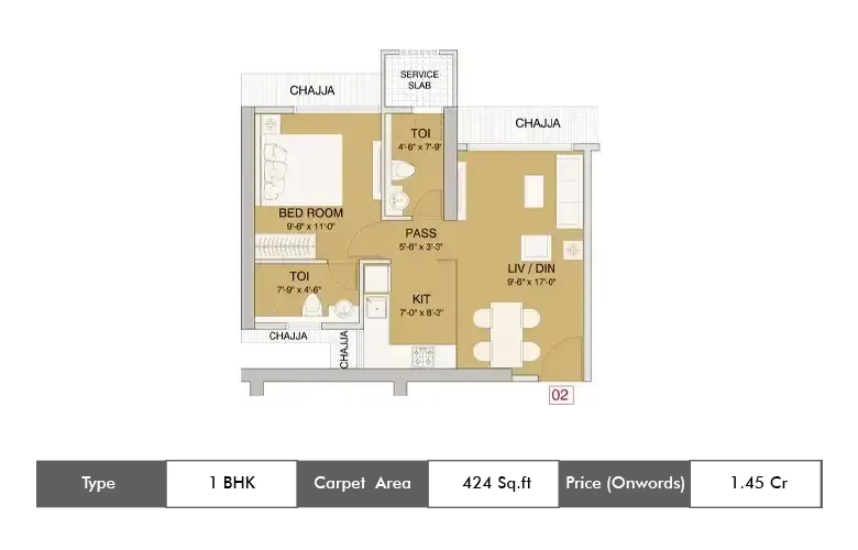 1 Bhk-424 Sq.ft.