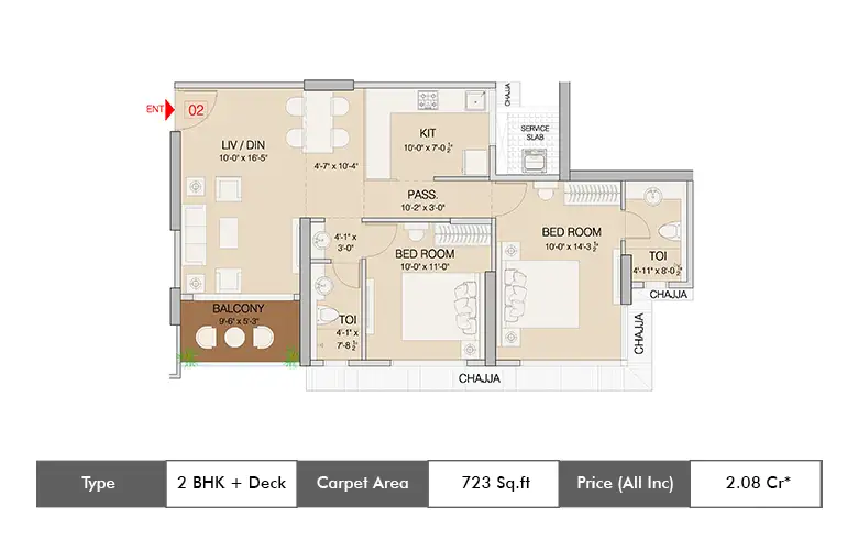 2 Bhk With Deck -723 Sq.ft