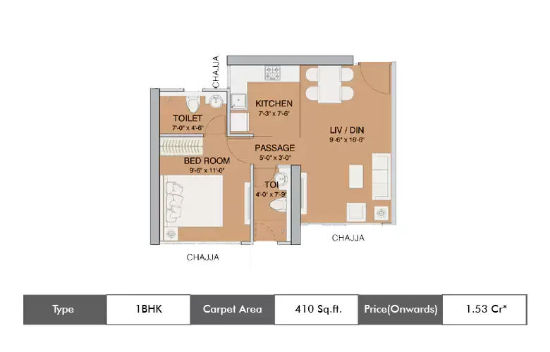 1 BHK-410 Sq.ft.