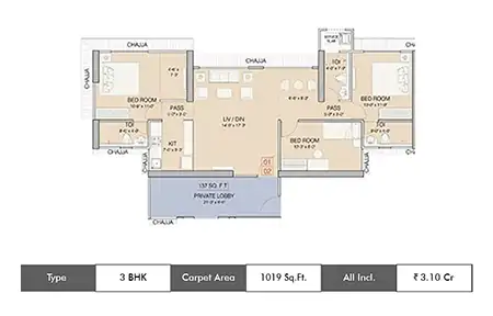 3 BHK-1260 Sq.ft.