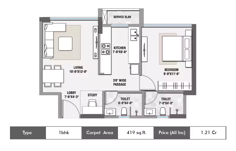 1 BHK-419 Sq.ft.