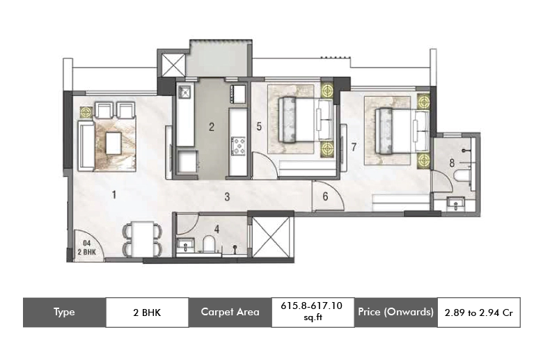 2 BHK-615.8-617.10 Sq.ft.