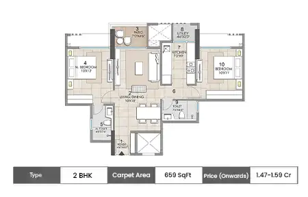 2 BHK 659 Sq.ft.