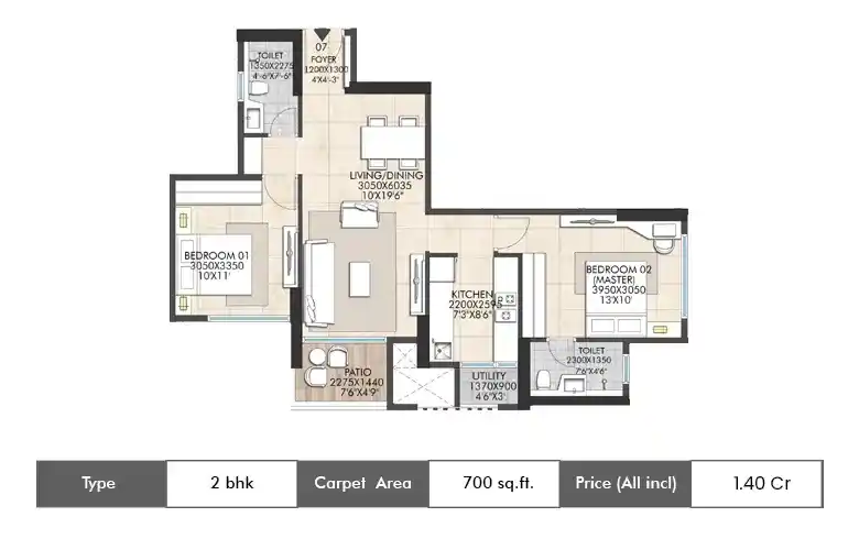 2 Bhk-700 Sq.ft.