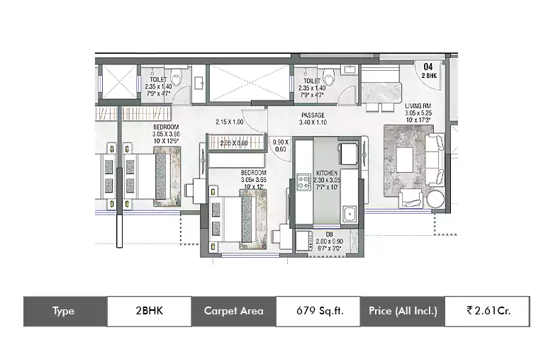 2 BHK-679 Sq.ft