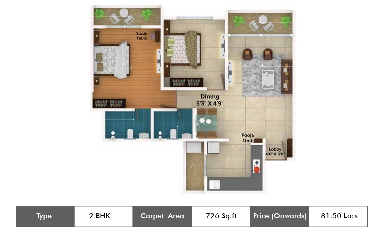 2 Bhk-726 Sq.ft.