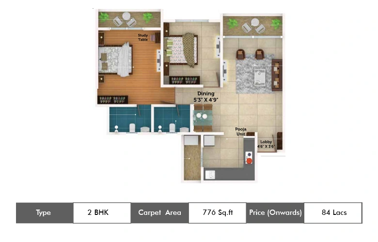 2 Bhk-776 Sq.ft