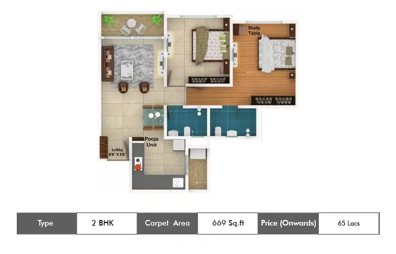 2 Bhk-669 Sq.ft.