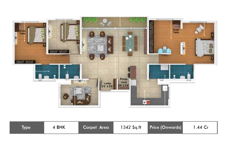 3 Bhk-1342 Sq.ft.