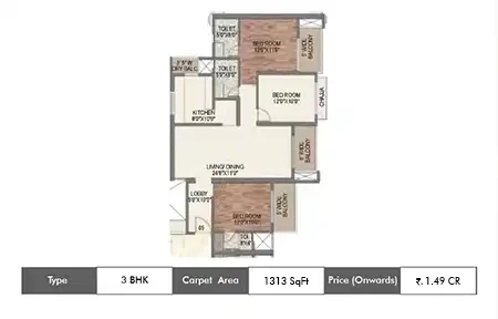 3 BHK 1313 SqFt