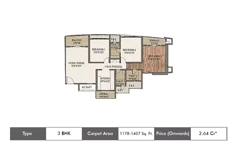 3 BHK-1178-1407 Sq.ft