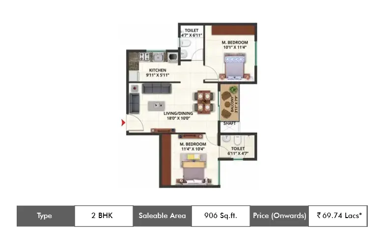 1 Bhk 906 Sq.ft.