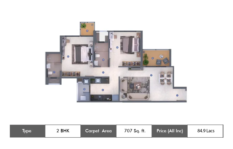 2 Bhk-707  Sq.ft.