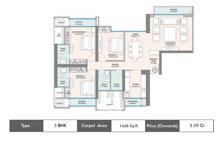 3 BHK-1486 Sq. ft.