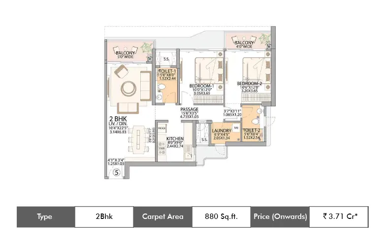2 Bhk-880 Sq.ft.