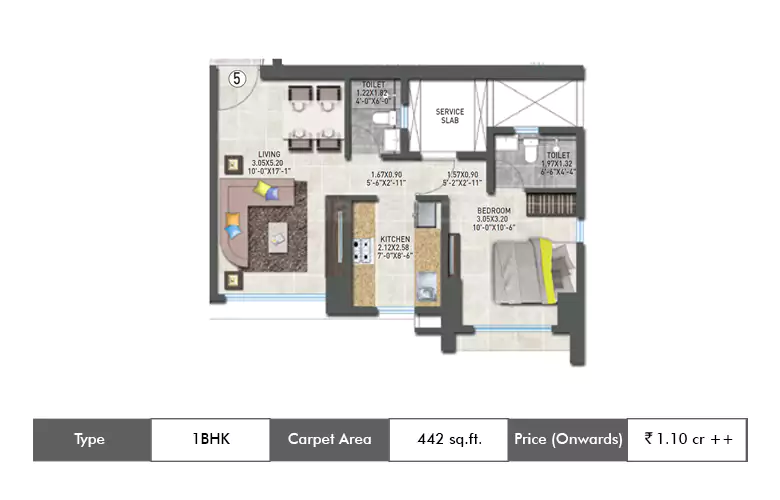 1 BHK-442 Sq.ft.