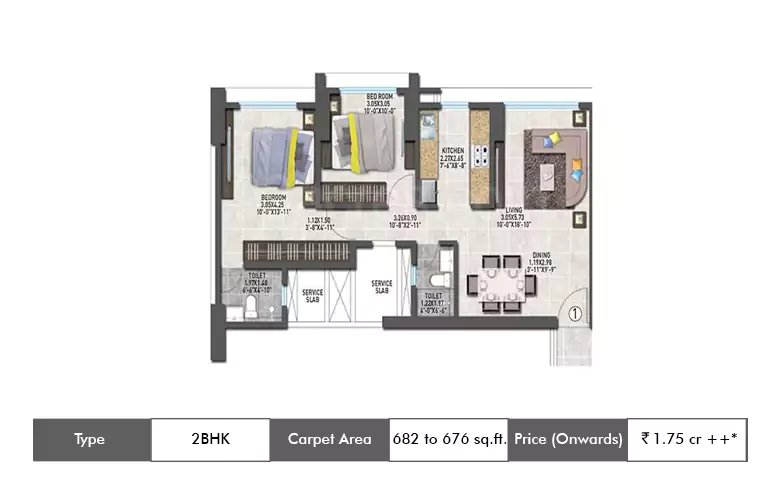2 BHK 682-676 Sq.ft.