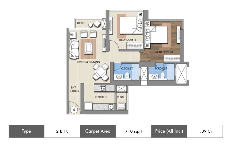 2 BHK-710 Sq.ft.