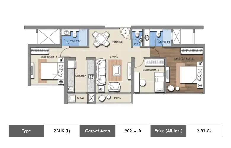 2 BHK-902 Sq.ft.