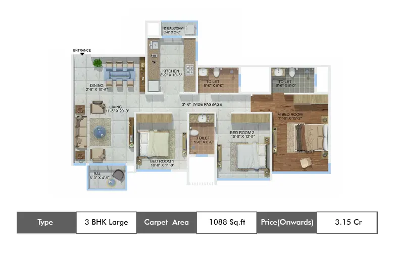 3 BHK-1088 Sq.ft.