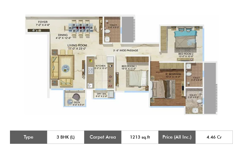 3 BHK-1213 Sq.ft.
