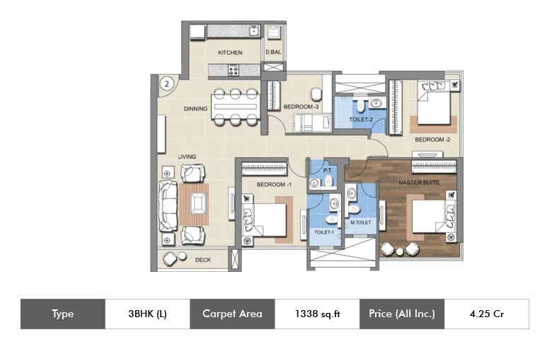 3 BHK-1338 Sq.ft.