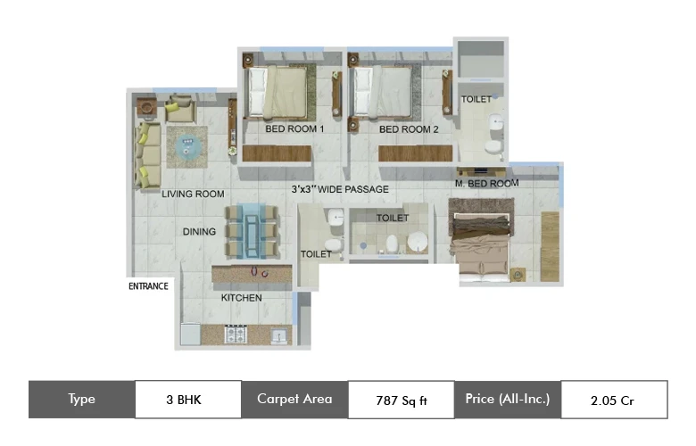 3 BHK-787 Sq.ft.