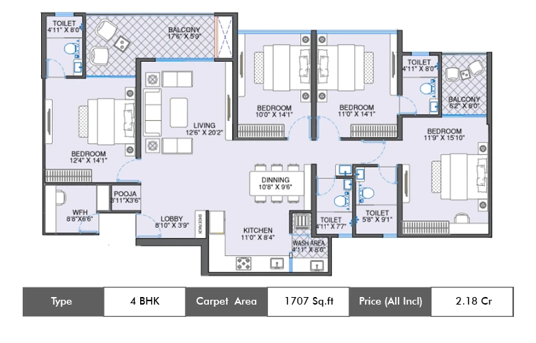 4 BHK-1707 Sq.ft