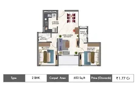 2 BHK-653 Sq.ft.