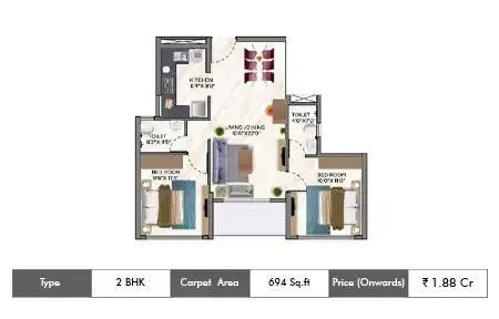 2 BHK-694 Sq.ft.