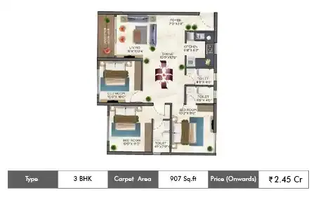3 BHK-907 Sq.ft.