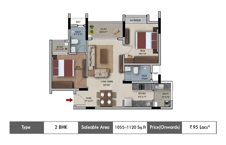 2 BHK-1055-1120 Sq.ft.