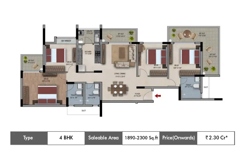 4 BHK-1890-2300 Sq.ft.