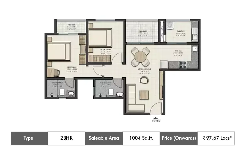 2 BHK-1004 Sq.ft.