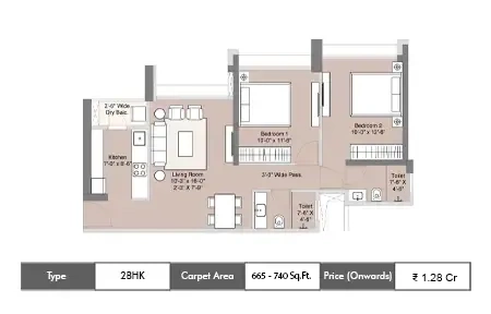 2 BHK 665-740 SqFt