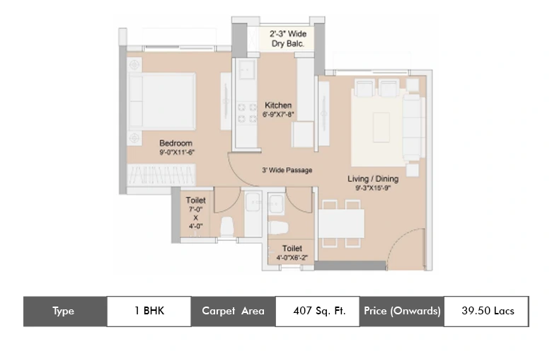 1 Bhk-407 Sq.ft