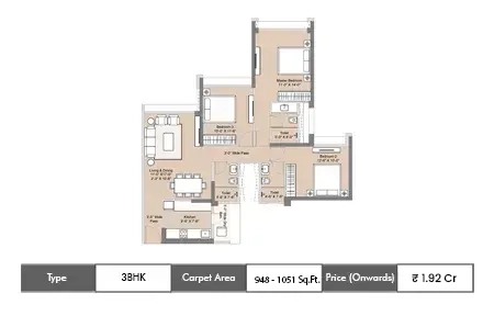 3 BHK 948-1051 SqFt