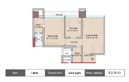 1 BHK-444 SqFt