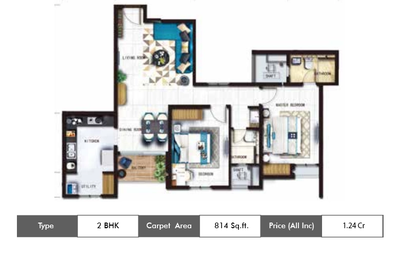 2 BHK LX-814 Sq.ft.